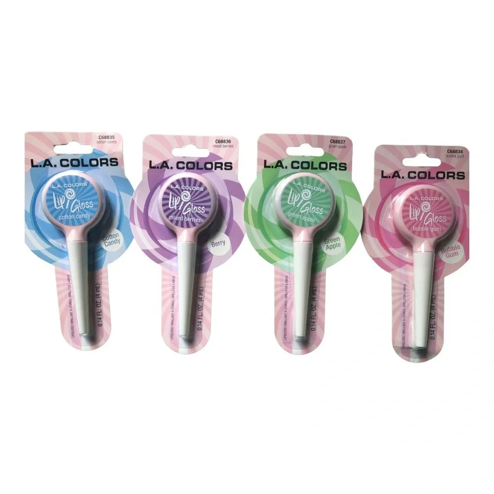 4 nostalgia lollipop lip balms bubble gum cotton candy mixed berries green apple
